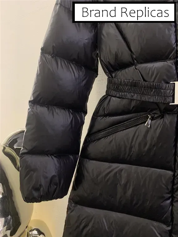 Moncler waist hooded long down jacket